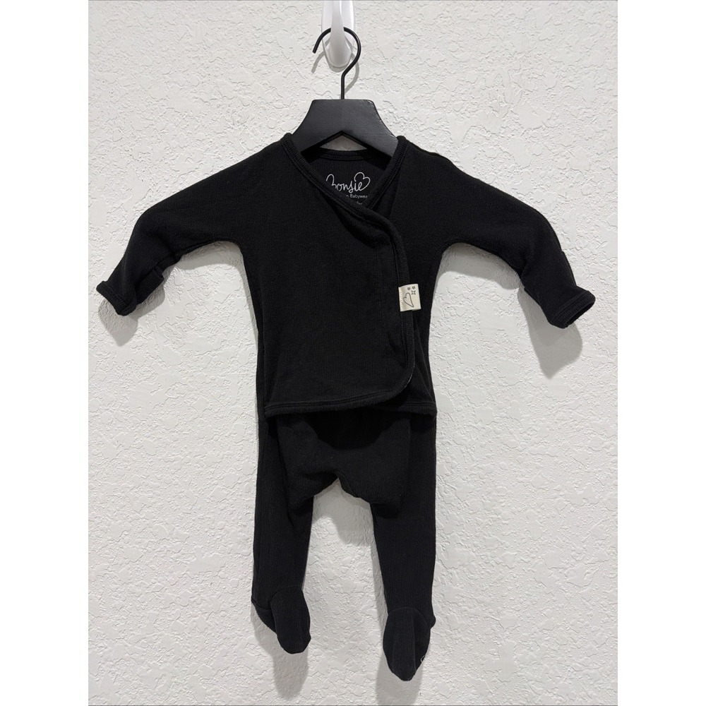 Bonsie Skin To Skin Baby wear Black Ribbed Footie 0-3 Months Newborn Postpartum